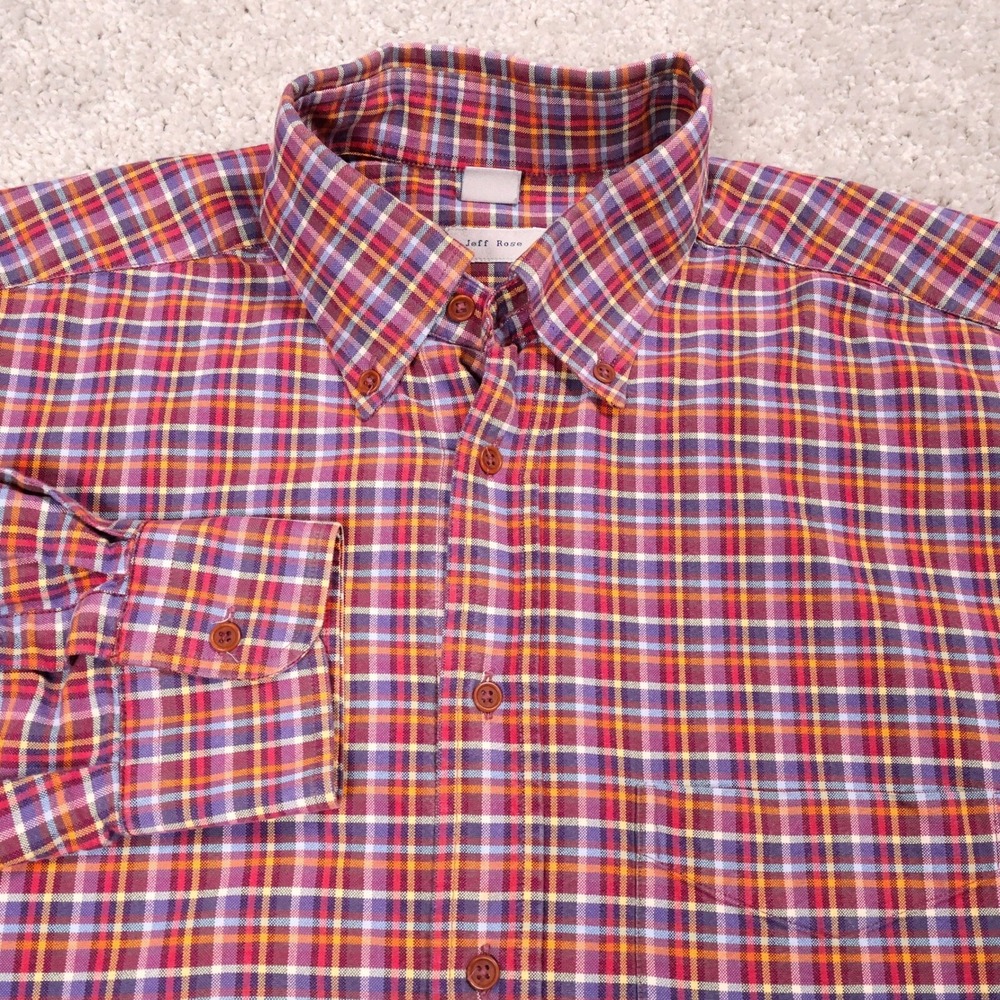 Jeff Rose Made in Italy Plaid Button Down Long Sleeve Casual Shirt Mens Large‎